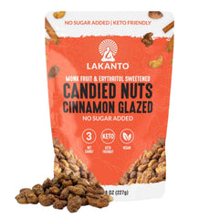Lakanto Candied Nuts Cinnamon Glazed packshot showing no added sugar and keto-friendly snacking