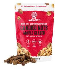 Lakanto Candied Nuts Maple Glazed packaging showcases no added sugar.
