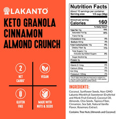 Close-up of Lakanto granola ingredients: coconut, almonds, chia, seeds