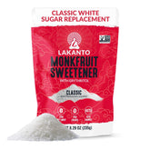 Lakanto Classic Monk Fruit Sweetener bottle pour for zero-calorie coffee and tea.