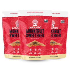 Lakanto Golden Monkfruit Sweetener bottle close-up for baking and tasting