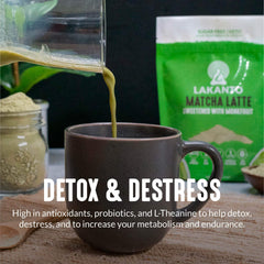 Glass of Lakanto Matcha Latte over ice for a refreshing iced latte.