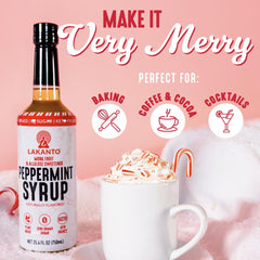 Lakanto Peppermint Syrup drizzled over hot cocoa for a refreshing winter twist.