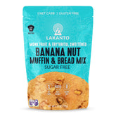 Lakanto sugar-free banana nut muffin mix package for gluten-free, keto-friendly baking.