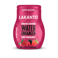 Lakanto water enhancer Berry Pomegranate bottle showing zero sugar option for hydration