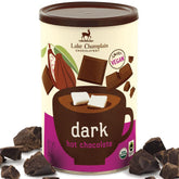 Lake Champlain Organic Vegan Dark Hot Chocolate Mix package front showing fair trade organic ingredients