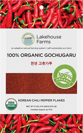 Lakehouse Farms gochugaru fine jar front shows the brand and organic promise.