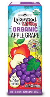 Lakewood Apple Grape Juice front box for easy school-day handling