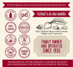 Close-up on Lakewood Beet Ginger Turmeric ingredients for nutrient-rich freshness.