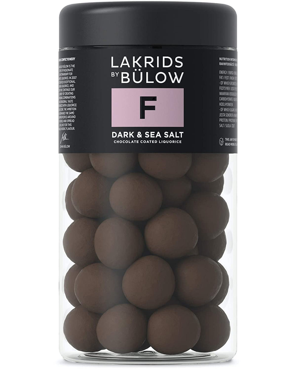 LAKRIDS BY BÜLOW dark sea salt pack front showcases premium Danish licorice.