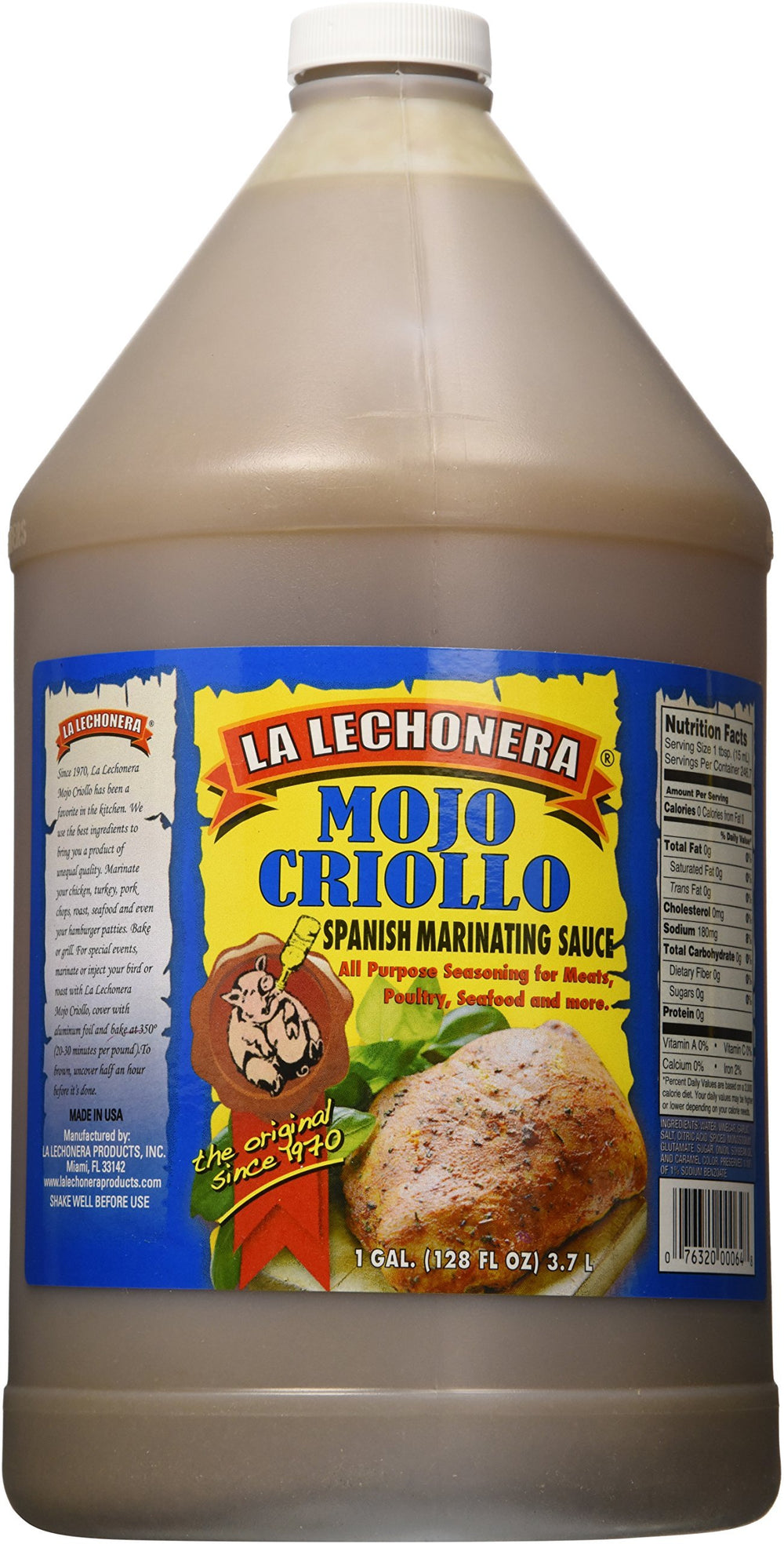La Lechonera Mojo Criollo gallon bottle for all-purpose meat marinade.