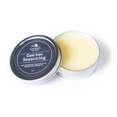 Lancaster Cast Iron seasoning beeswax bottle demonstrates high temp application for a smooth nonstick finish
