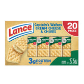 Lance Captain's Wafers pack showing creamy cream cheese and chives filling for on-the-go snacking.