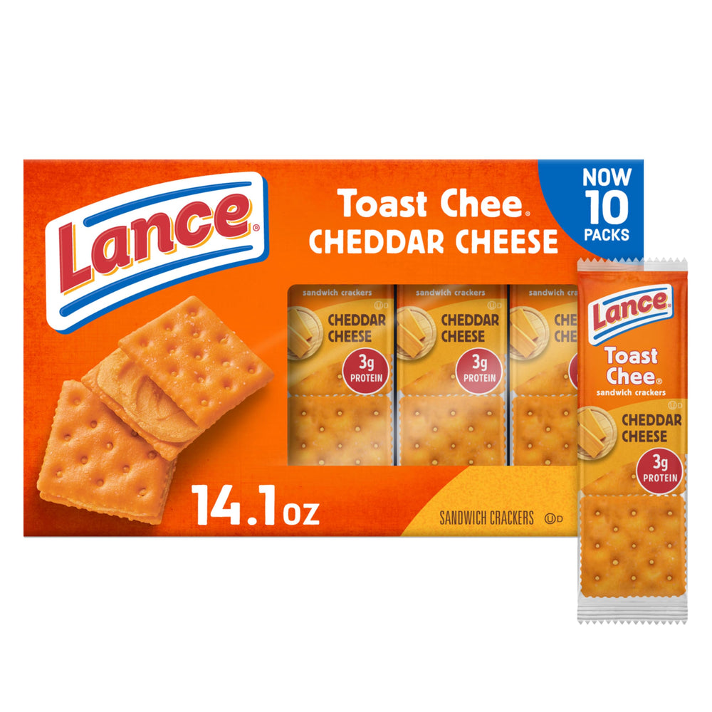 Lance ToastChee cheddar sandwich crackers ready in a lunchbox for a convenient cheesy snack.