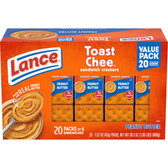 Lance ToastChee Peanut Butter crackers in a pack view, ideal for lunch breaks