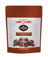 Land O Lakes Cocoa Classics Chocolate Supreme pouch on kitchen counter, ready to mix cocoa