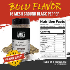 Lane's coarse pepper crystals boost crusts on steaks.
