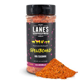 Lane's Spellbound pork rub bottle ready to season meat with savory, smoky notes