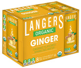 Langers Ginger sparkling water bottle being poured for zero-calorie refreshment.