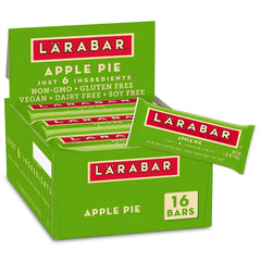 LÄRABAR Apple Pie bar packaging showing clean, simple ingredients for on-the-go snacking and clean eating.
