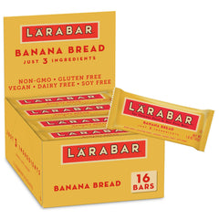 LÄRABAR Banana Bread bar packaging showcases clean ingredients for on-the-go snacking.