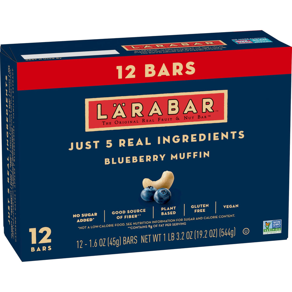 LÄRABAR Blueberry Muffin bar close-up of five simple ingredients.