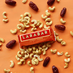 Cashew Cookie bar close-up shows cashews and dates, highlighting natural sweetness.