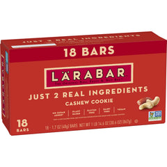 LÄRABAR Cashew Cookie bar front view, a simple, plant-based snack for on-the-go energy.
