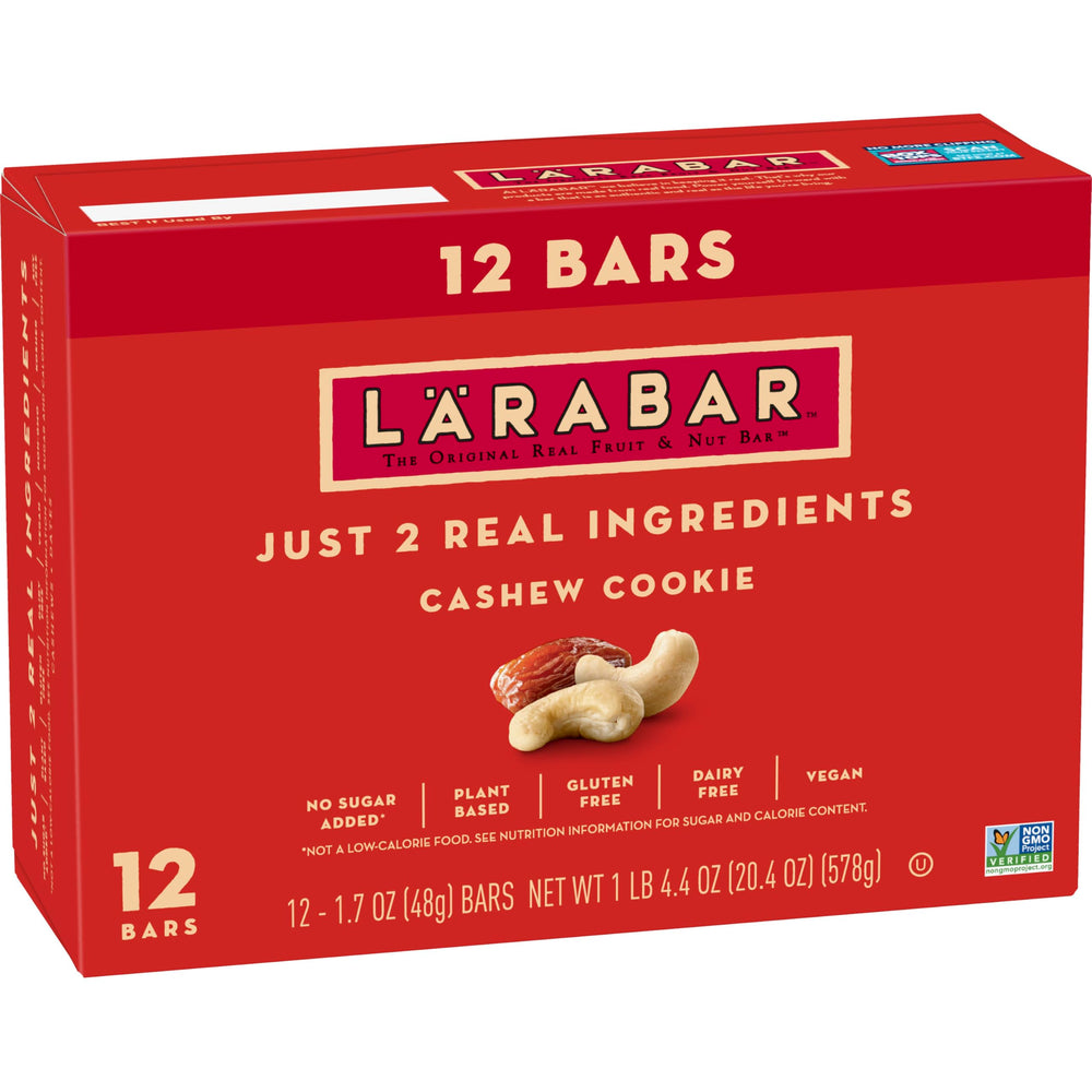 LÄRABAR Cashew Cookie bar front view with simple two-ingredient freshness for snacking