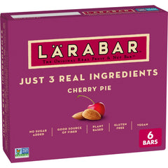 LÄRABAR Cherry Pie bar ingredient close-up showing dates, almonds, and cherries.