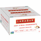 LÄRABAR Coconut Cream Pie bar packaging highlights vegan, gluten-free ingredients.