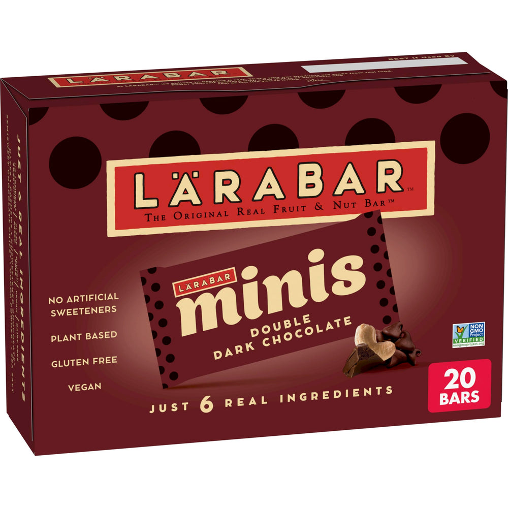 Larabar Double Dark Chocolate Mini Bars packaging, convenient on-the-go energy snack.