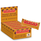 Larabar Peanut Butter Chocolate Chip bar close-up showing clean ingredients.
