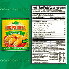 Las Palmas Green Chile Enchilada Sauce pouring over sizzling enchiladas adds flavor.