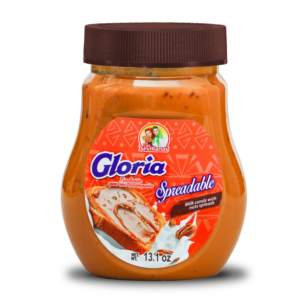 Gloria spreadable dulce de leche with nuts in a jar for rich snacking