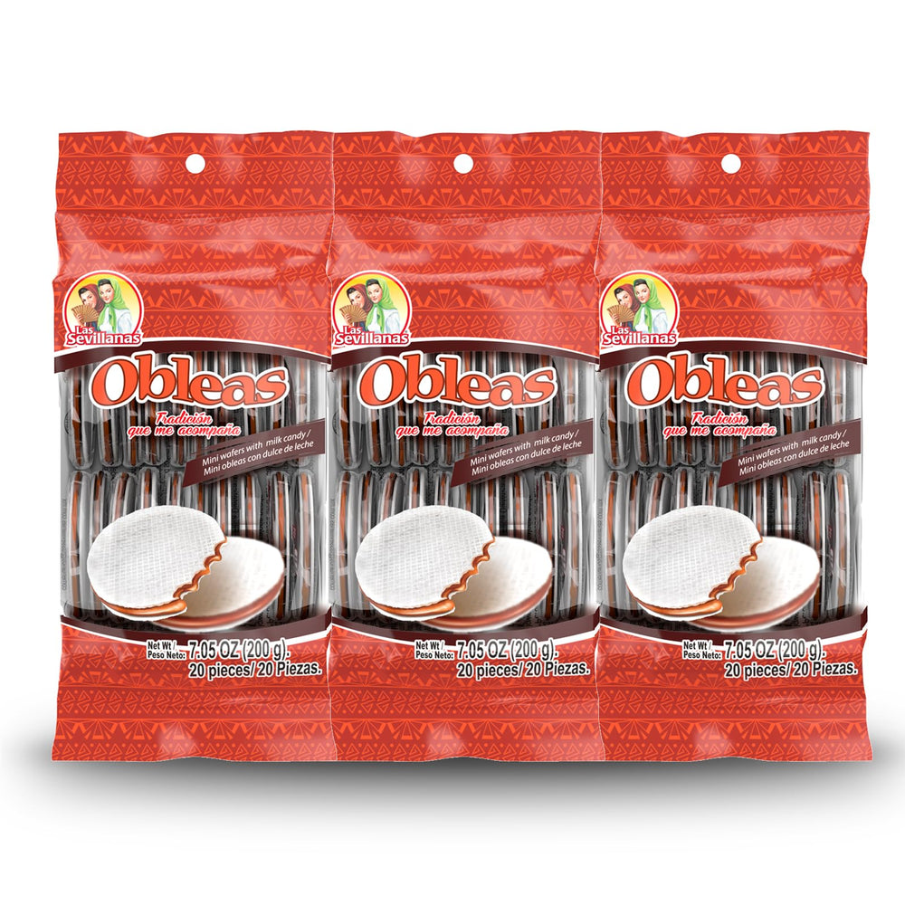Las Sevillanas obleas pack-3 with dulce de leche, ready for sharing and on-the-go snacking.