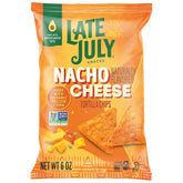 Late July Nacho Cheese tortilla chips in a 6 oz bag, ready to snack