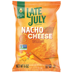 Late July Nacho Cheese tortilla chips in a 6 oz bag, ready to snack