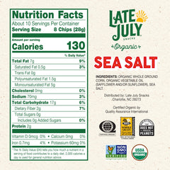 Late July sea salt organic tortilla chips closeup shows a crisp, melt-in-your-mouth texture.