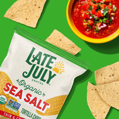 Late July tortilla chips paired with queso for easy nachos.