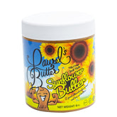 Laurel's Butter sunflower butter jar on a kitchen counter; high-protein, nut-free spread.