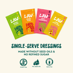 Lav Dress Well Creamy Tahini packet delivers a velvety finish to salads.