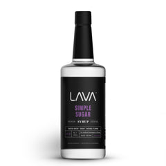 LAVA Premium Simple Syrup bottle close-up, 1-liter size for home bartending.