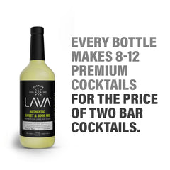 LAVA Sweet & Sour Mix bottle pour demonstrates quick, easy cocktail prep with real citrus.