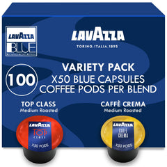Lavazza Blue Top Class capsules pack shown, delivering bold Italian espresso potential at home.