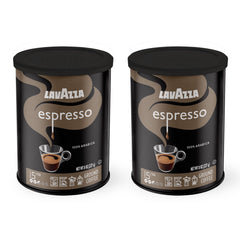 Lavazza Caffè Espresso ground coffee bag shows a 100% Arabica blend for a smooth espresso.
