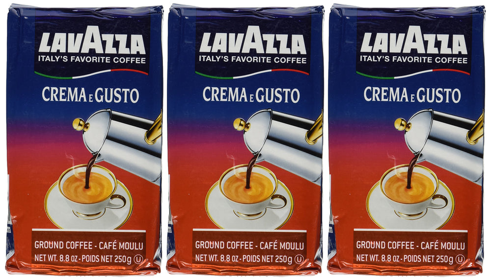 Lavazza Crema e Gusto pack3 8oz ground coffee bricks, ideal for rich drip or French press.