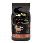 Lavazza Espresso Barista Gran Crema whole-bean bag for premium home brewing.