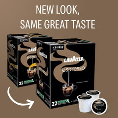 Lavazza espresso pods close-up box highlighting fresh aroma and medium roast.
