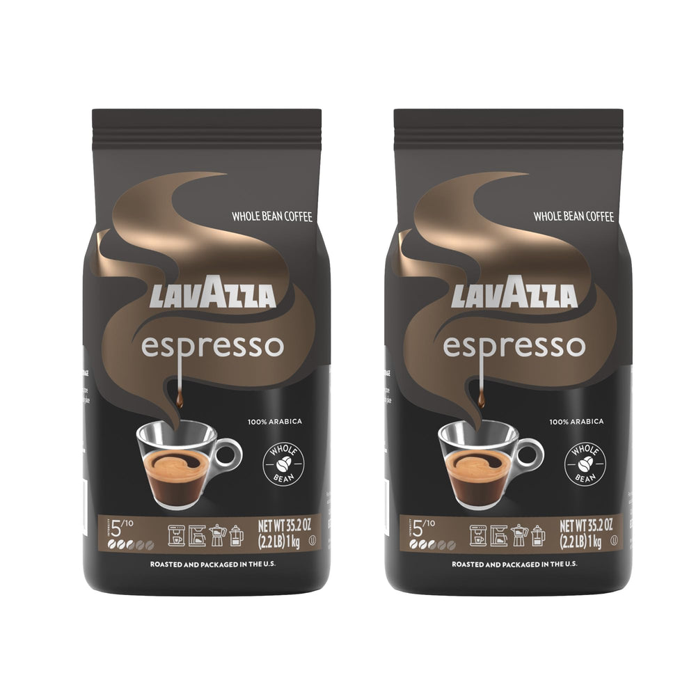 Lavazza Espresso whole bean coffee bag, 2-pack, ideal for espresso and drip brewing.